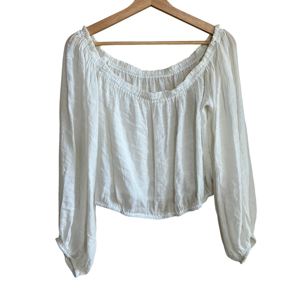 TXT Off The Shoulder Peasant Blouse 4XL White Womens Long Sleeve Viscose Blend